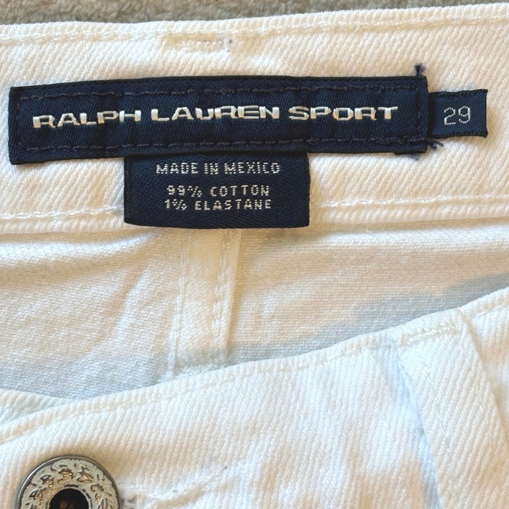 Ralph Lauren Sport White Denim Shorts Womens 29 Stretch Pony Logo Preppy Y2K - Picture 4 of 11